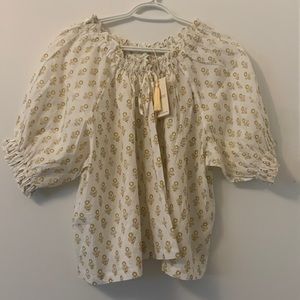 Doen shore top in cream sunflower block print